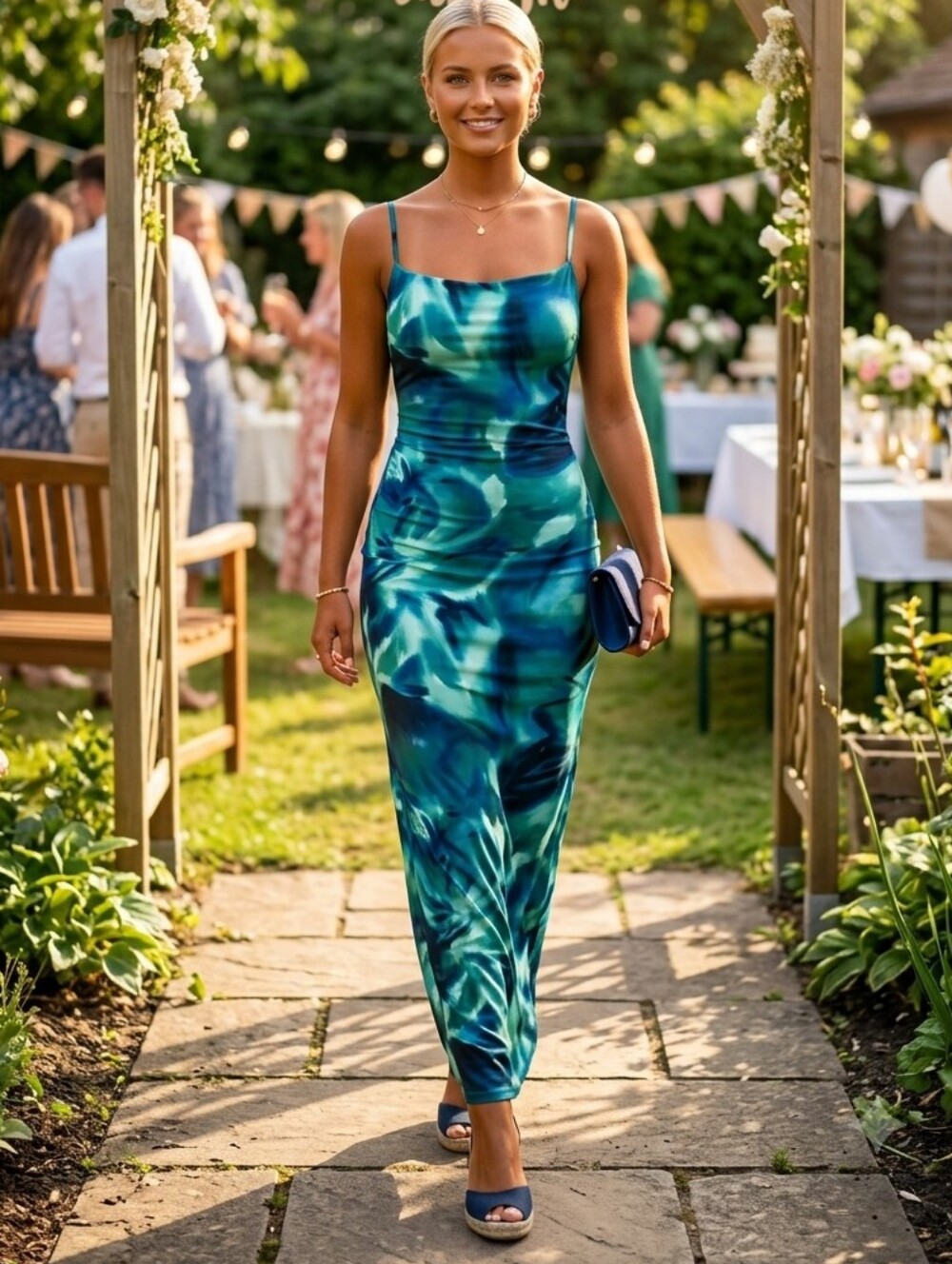 Stunning Abstract Floral Satin-Look Maxi Slip Dress